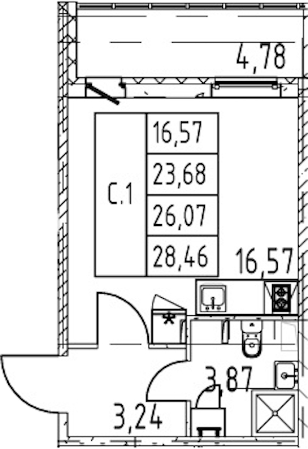 Квартира студия 23.68 м², 1/12 эт., ЖК «Полис ЛАВрики»